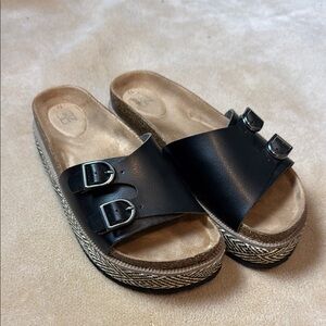 NOBO Black Double Buckle Platform Sandals